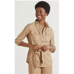 LEVEL 99 NWT Evereve Emme Belted Tencel Linen Blend Utility Jacket in Tan // S